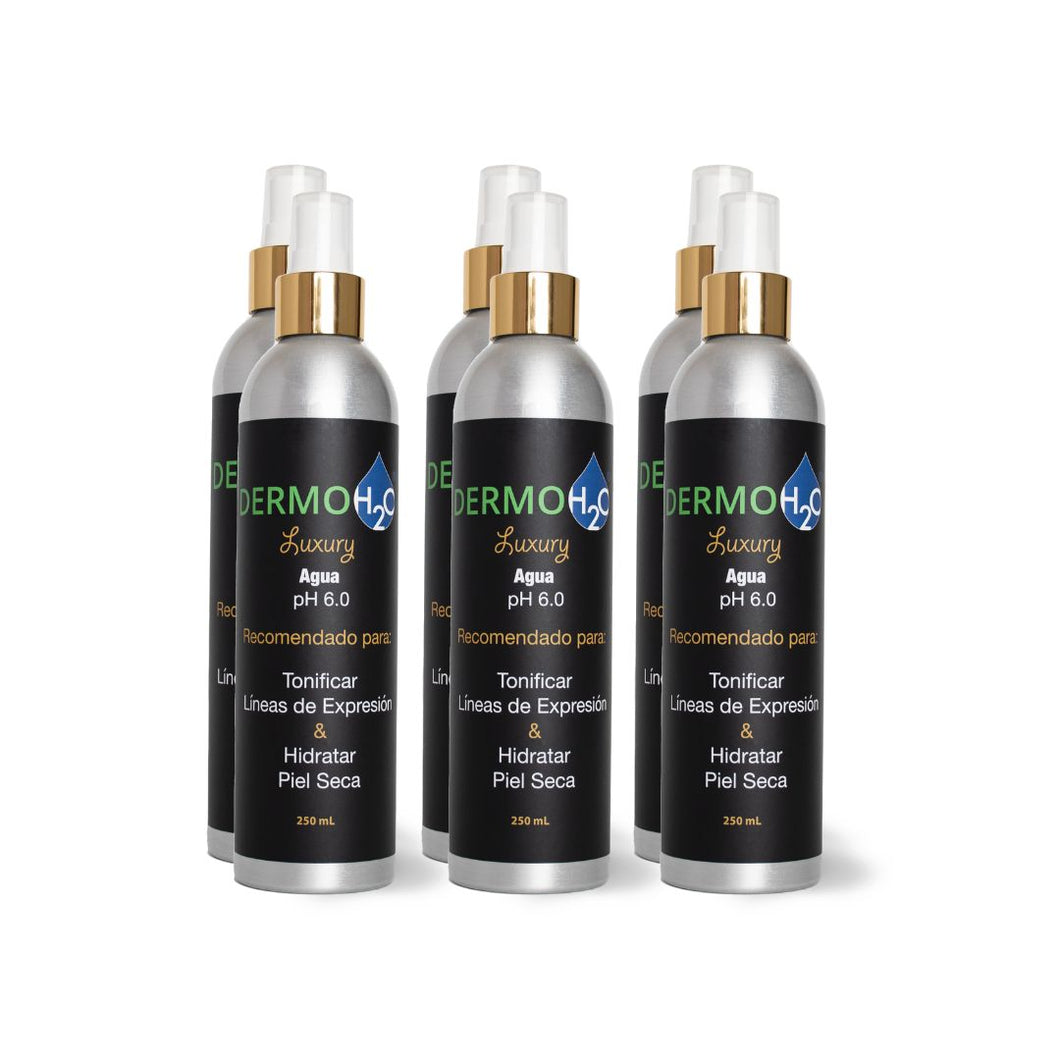 6 Botellas (Ahorra 5%) - Dermo H2O Luxury pH 6.0 - Spray Antiarrugas (250 mL) para Hidratar Piel Seca y Suavizar Líneas de Expresión